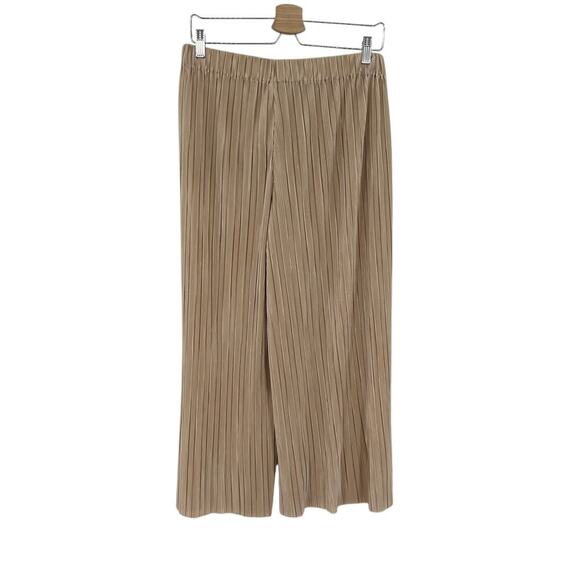 Alice + Olivia Benny Pants Ribbed Pleated Plisse Cropped Wide Leg Tan Size Large - Picture 6 of 10
